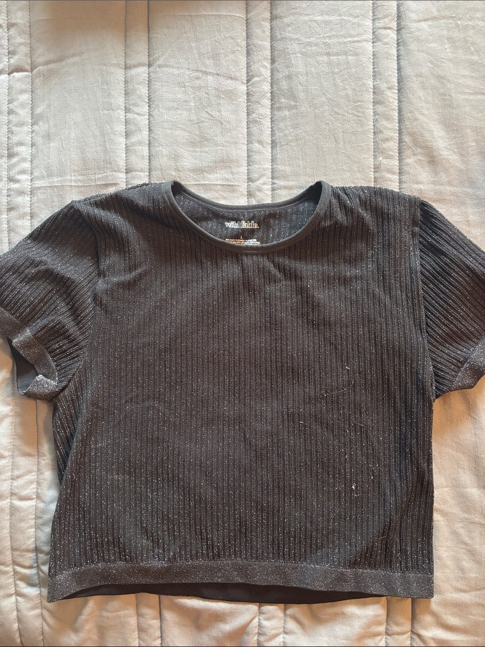 wild fable Black Ribbed Short Sleeve Crop Top